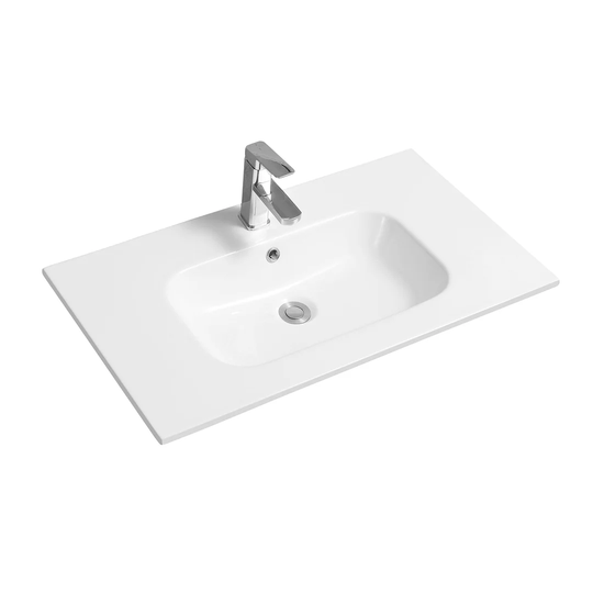 White Ceramic Rectangular Bathroom Sink with Overflow