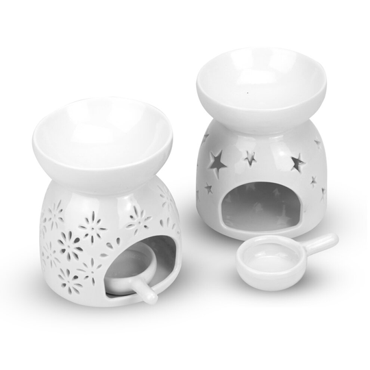 Essential Oil Burners - Set of 2 Star & Flowers Ceramic Wax Melt Holder M&W