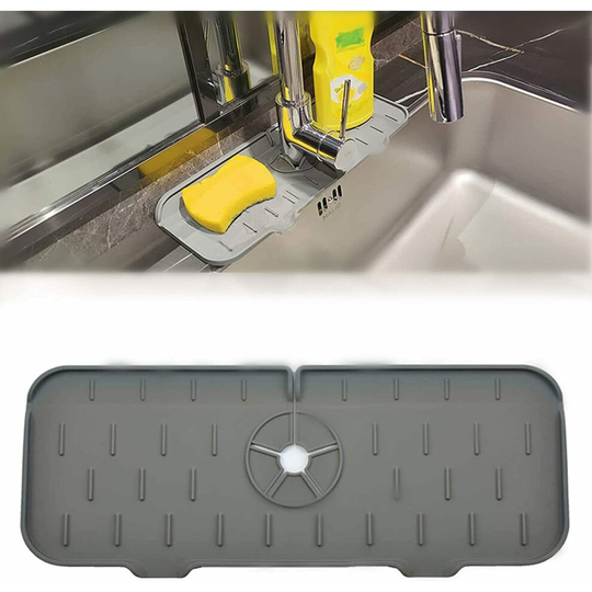 (Grey) Upgrade Silicone Faucet Mat Kitchen Sink Bathroom Faucet Water Catcher Mat Drip