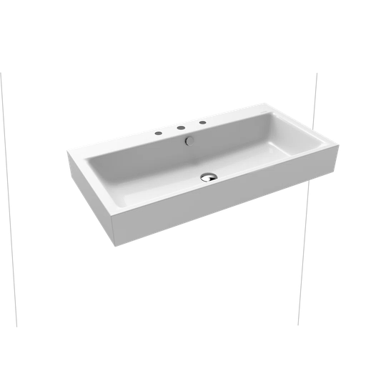 White Steel Enamel Rectangular Wall Hung Basin Bathroom Sink with Overflow