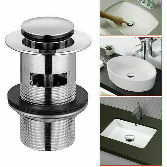 Chrome Unslotted Click Clack Basin Sink Tap Push Button Waste Disc Pop Up Plug