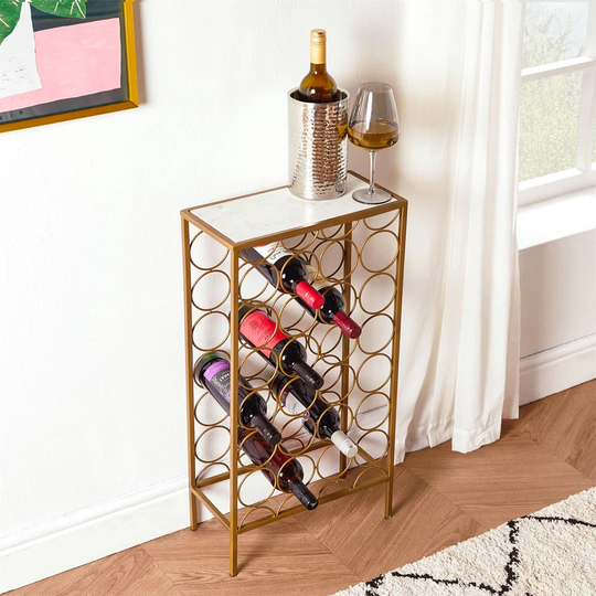 Avely 24 Bottle Floor Wine Bottle Rack in Gold