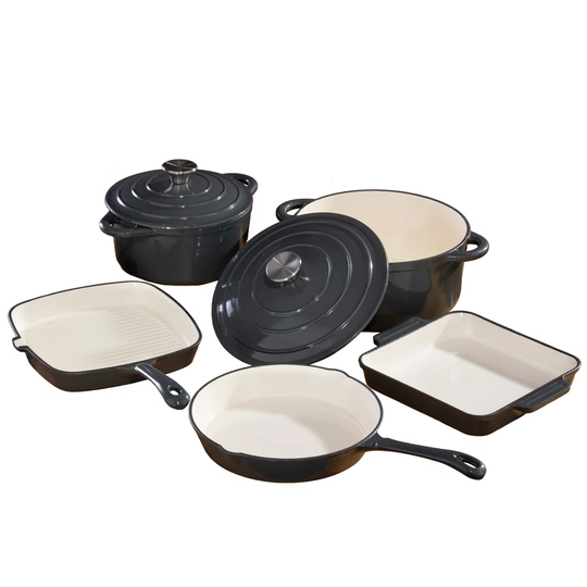 Hairy Bikers 5 Piece Cast Iron Pan Set Includes Enamelled Casserole Frying Griddle Cooking Pot