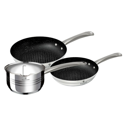 Blaumann 3 Piece Stainless Steel Non Stick Cookware Set