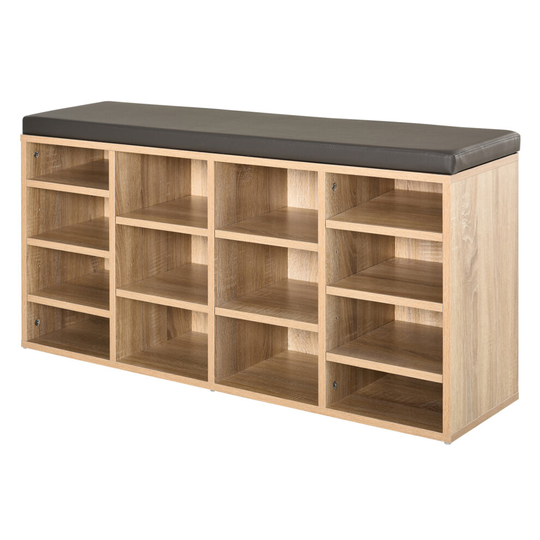 HOMCOM Multi-Storage Shoe Rack 14 Compartments Cushion Shelves Natural