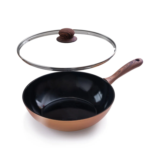 Non Stick Induction Wok Pan With Glass Lid - 28 Cm Frying Pan