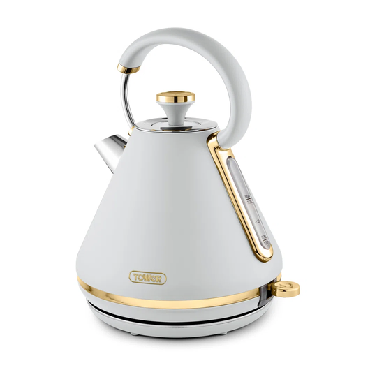 Tower T10044WHT Cavaletto Pyramid Kettle With Fast Boil, Detachable Filter, 1.7L, 3000W, White And Gold