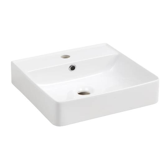 Vaida White Ceramic Square Vessel Bathroom Sink and Overflow