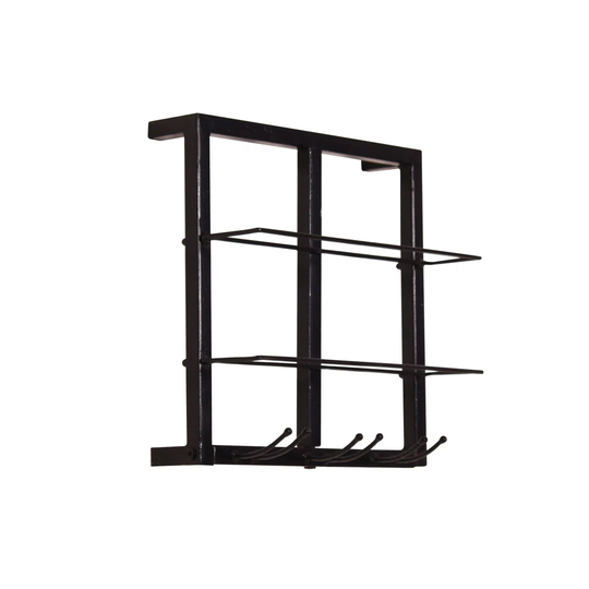 6 Bottle Metal Wall Mounted Wine Bottle and Glass Rack in Black