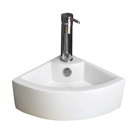 White Ceramic Triangle Corner Sink Bathroom Sink with Overflow