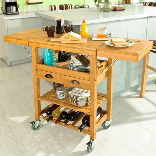 Valentin 125 Cm Solid Wood Kitchen Trolley with Locking Wheels