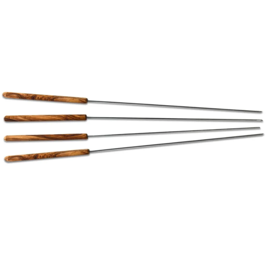 Set of two barbecue skewers, olive wood handles, 58cm long