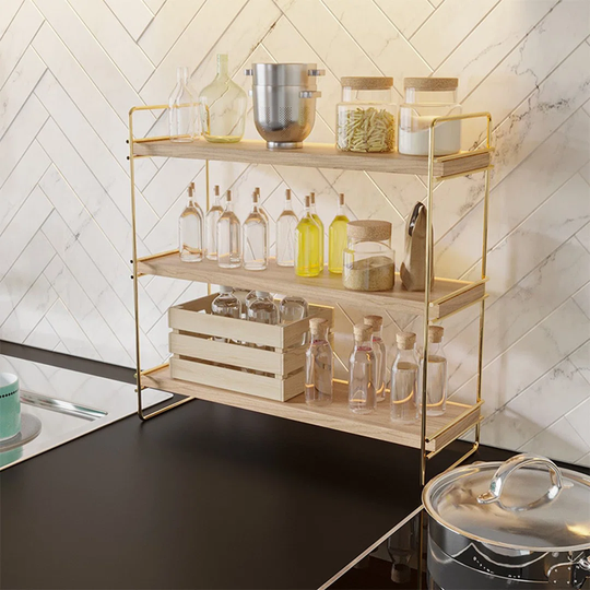 Floor Shelf Unit Florin Pakoworld Natural-Golden Gloss 40X16x45cm