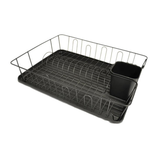 Black Dish Rack with Drip Tray and Cutlery Holder by Calitek