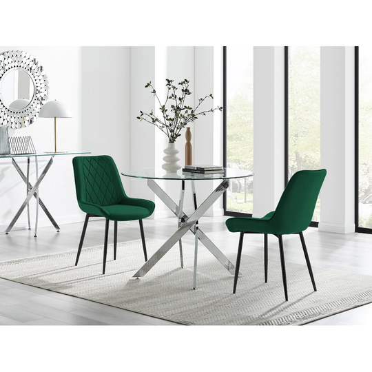 Novara 100Cm Round Dining Table And 2 Green Pesaro Black Leg Chairs