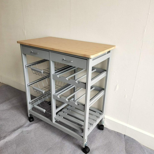 Wooden Kitchen Office Trolley Top Island Dining Cart Worktop Basket Storage