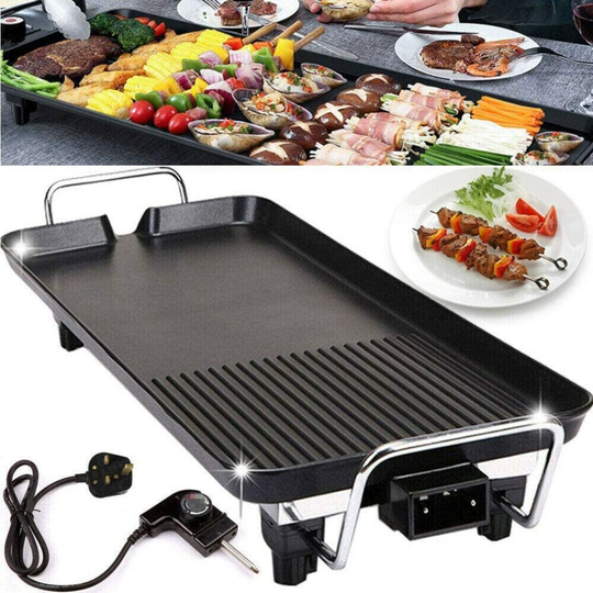 (Non-Stick Griddle with 5 Adjustable Temperature, BBQ Hot Plate L(48x27x8cm)) Electric Table Top Grill Griddle BBQ Cooking Cast