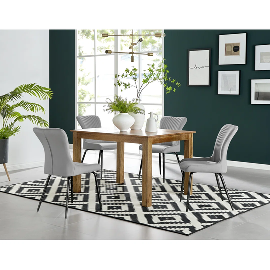Anders Honey Solid Wood Dining Table & 4 Light Grey Nora Black Leg Chairs