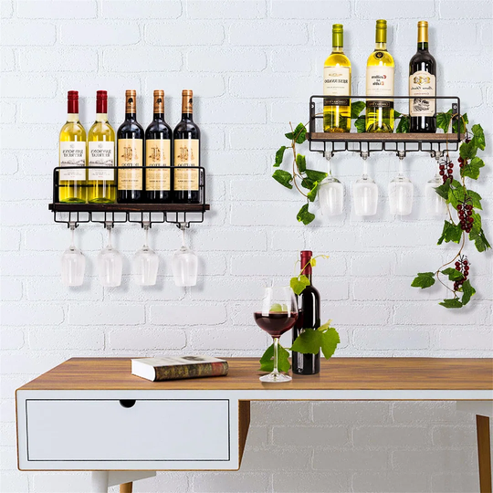 Concho 5 Bottle Wall Mounted Wine Bottle and Glass Rack in Black
