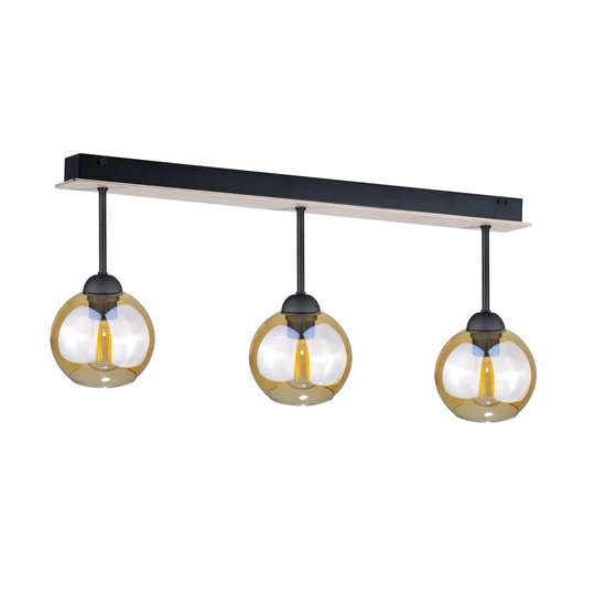3 - Light Kitchen Island Globe Pendant with Wood Accents