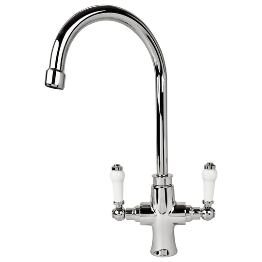 EcoSpa Traditional Victorian Style Dual Lever Kitchen Sink Mixer Swivel Tap Chrome
