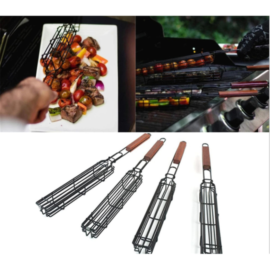 BBQ Long Handle Grill Basket Barbecue Rack Non-stick
