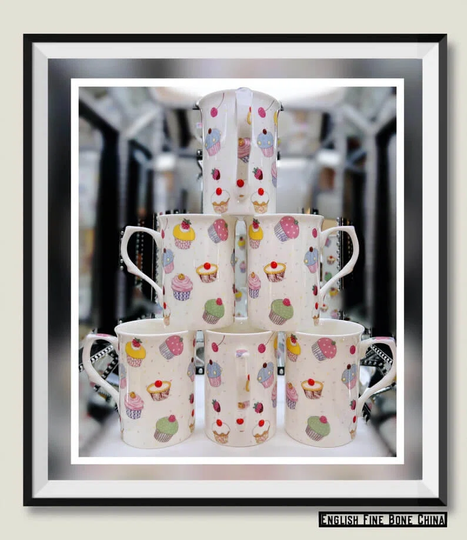 CUPCAKE CONFETTI Fine Bone China Set Of 6 Cups