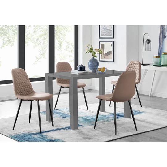 PIVERO 4 GREY Dining Table & 4 CAPPUCCINO Corona Black Leg Chairs