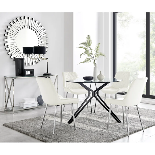 Cascina Dining Table And 4 Cream Pesaro Silver Leg Chairs