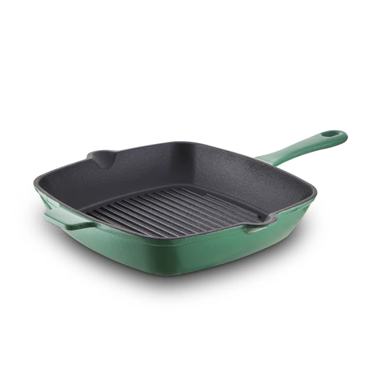 Barbary & Oak BO800256GRN Cast Iron Grill Pan With Durable Enamel Interior, 26Cm, Verdigris Green