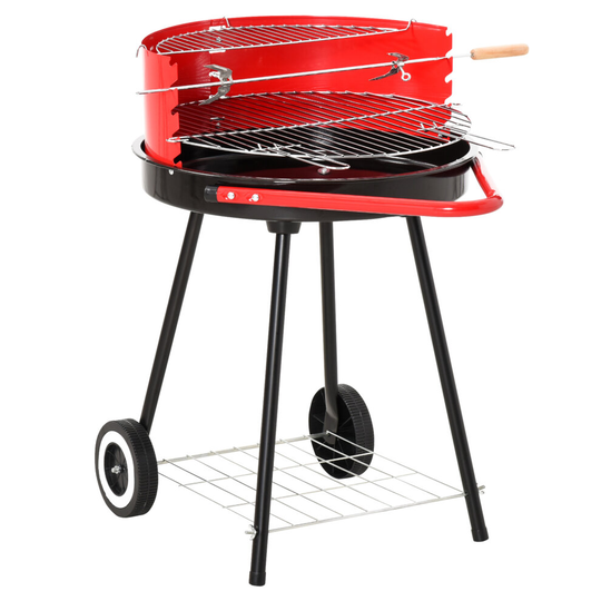 Outsunny Garden BBQ Charcoal Trolley Round BBQ Barbecue Cooking Grill
