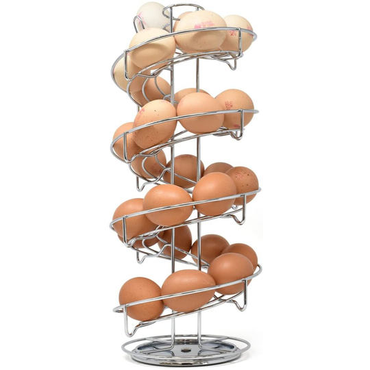 Rotating Spiral Egg Storage Rack with Non-Slip Base - Chome