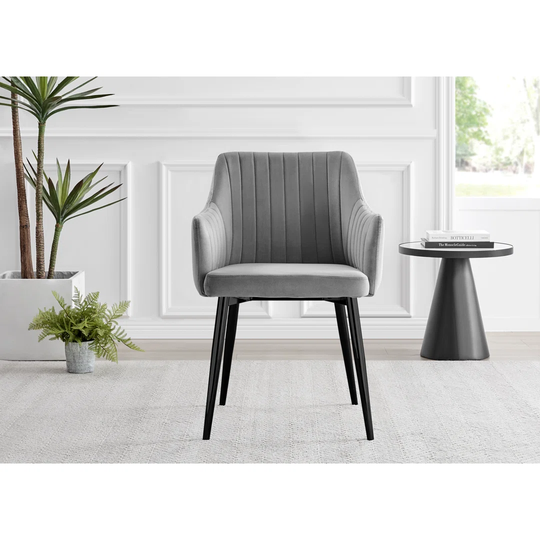 Leonardo Glass And Chrome Dining Table & 4 Grey Calla Black Leg Velvet Chairs