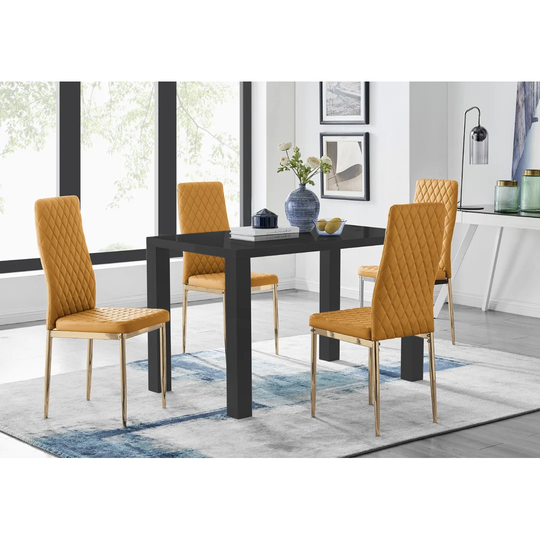 Eubanks 4 Black Dining Table And 4 Mustard Gold Leg Chairs