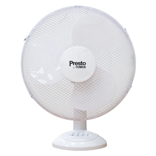 Presto by Tower PT600002 Desk Fan with 3 Speed Settings, 80° Oscillation, 12", 35W, White