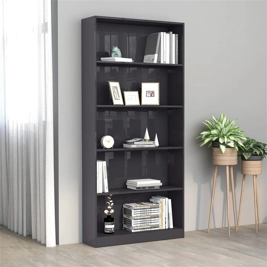 Cube Bookcase, Shelf Bookcase Freestanding Bookshelf Shelving Display Unit Book Shelf Storage Rack 5-Tier Book Cabinet High Gloss Grey 80X24x175 Cm Ch
