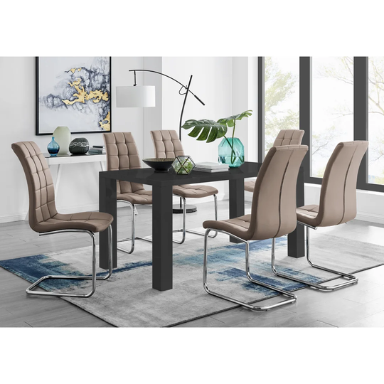 Pivero 6 Black Dining Table And 6 Cappuccino Murano Chairs