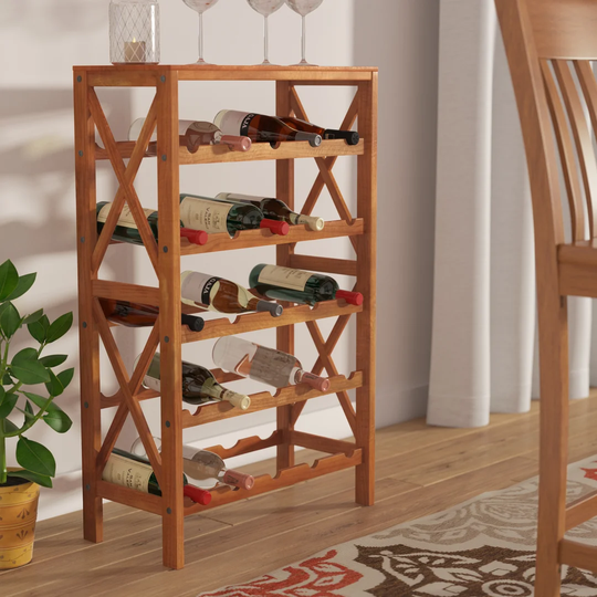 Davidsville 25 Bottle Solid Wood Floor Wine Bottle Rack in Brown