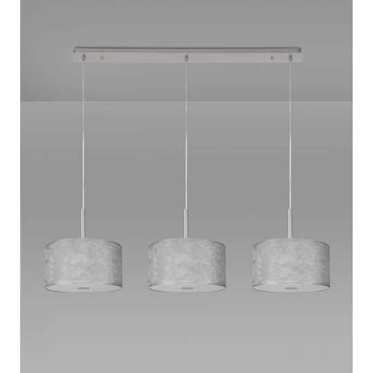 Baymont Polished Chrome 3 Light E27 3M Linear Pendant With 300Mm Silver Leaf Shade With Frosted Acrylic Diffuser With Polished Chrome Centre