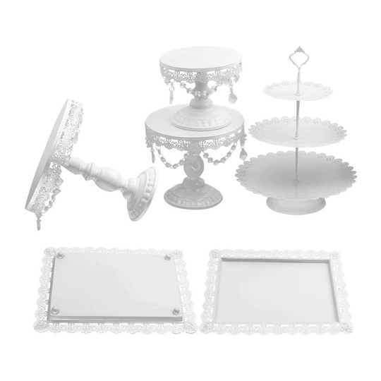 6Pc Crystal Cake Stand, Cupcake Stand & Dessert Holder Set - White