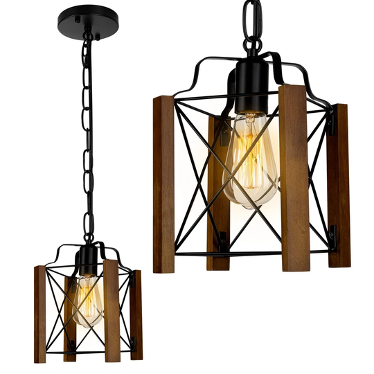 Finlayson 1 - Light Lantern Rectangle Pendant with Wood Accents