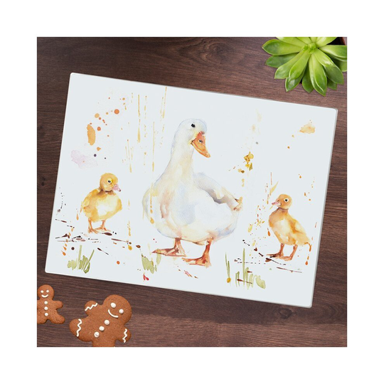 Country Life 40cm Food Cutting Chopping Board Ducks Tempered Glass Worktop Saver