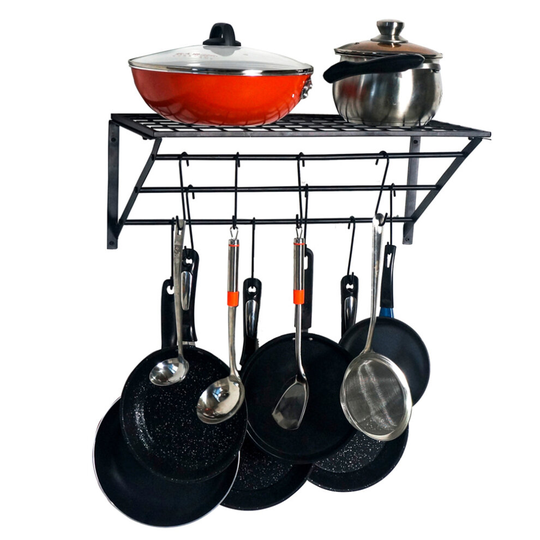 Kitchen Iron Hanging Pot Pan Saucepan Rack Wall Shelf Storage Holder 10 Hooks