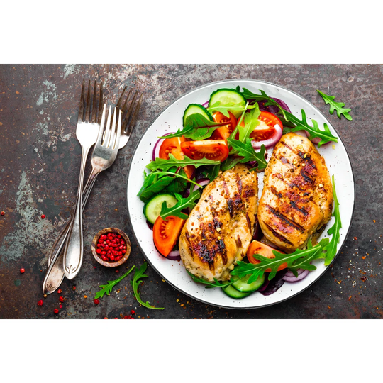 Grilled Chicken Breast with Salad by Yelenayemchuk - Wrapped Canvas Photograph