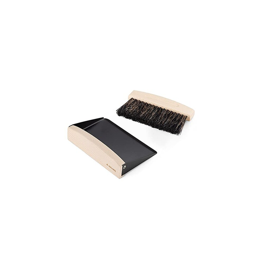 Navaris Small Dustpan and Brush Set - Wooden Mini Dust Pan Brush for Sweeping Table Tabletop - Compact Horsehair Brush for Sweeping Countertop - Black