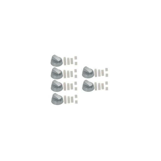 6 X Universal Cooker Oven Grill Control Knob And Adaptors Silver For Flavel