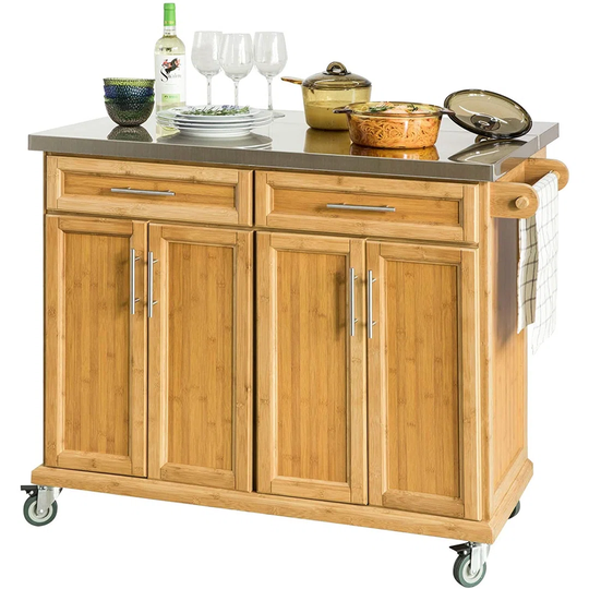 Kathline 115 Cm Stainless Steel Kitchen Trolley with Locking Wheels