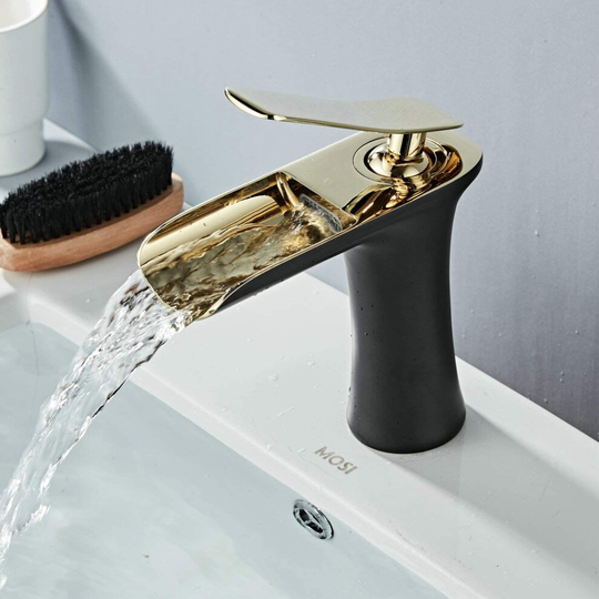Bathroom Sink Taps Waterfall Basin Mixer 1 Handle Lever Black/Gold Chrome One Hole Mount Lavatory Leekayer,LK90097BG