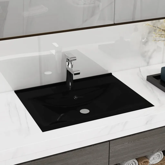Bralon Black Ceramic Rectangular Bathroom Sink with Overflow