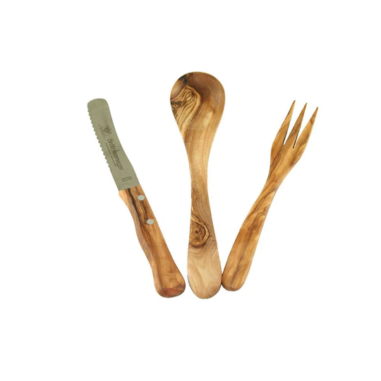 3 piece breakfast cutlery set Made of olive wood